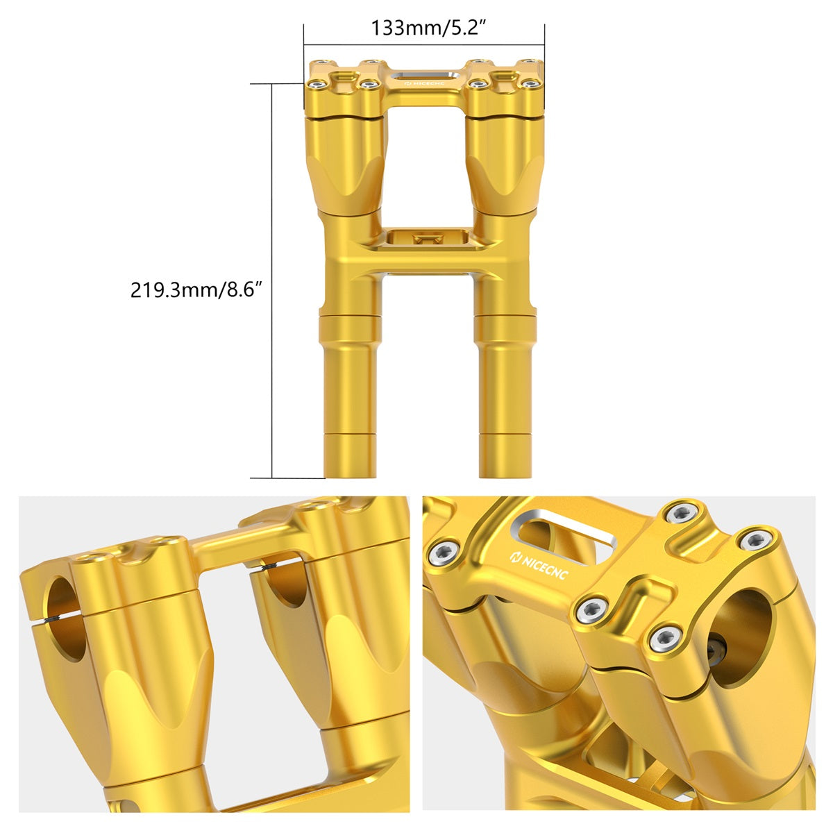 Modular Kickback Isolated Handlebar Riser 8"/ 7"/6"/5", Backward 1.5" For Harley 1-1/8" Fat Bar