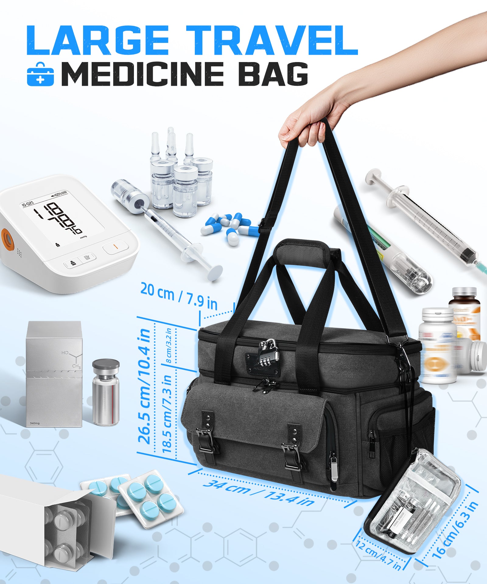 Dual Layers Medicine Organizer Bag Portable Medicine Pill Bottle Storage Bag