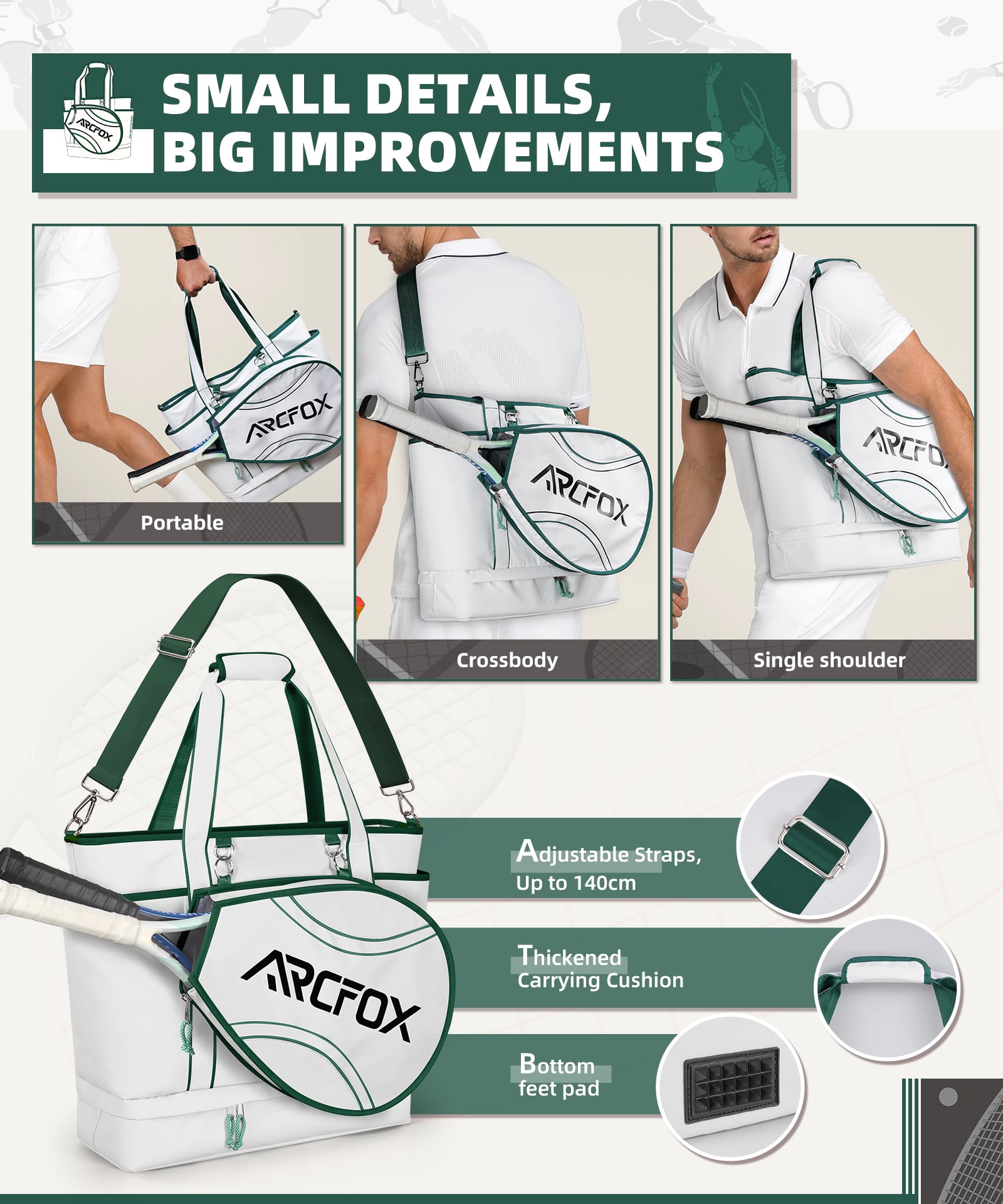 ARCFOX Tennis Tote Bag Tennis Racket Shoulder Bag Multifunction Large Capacity