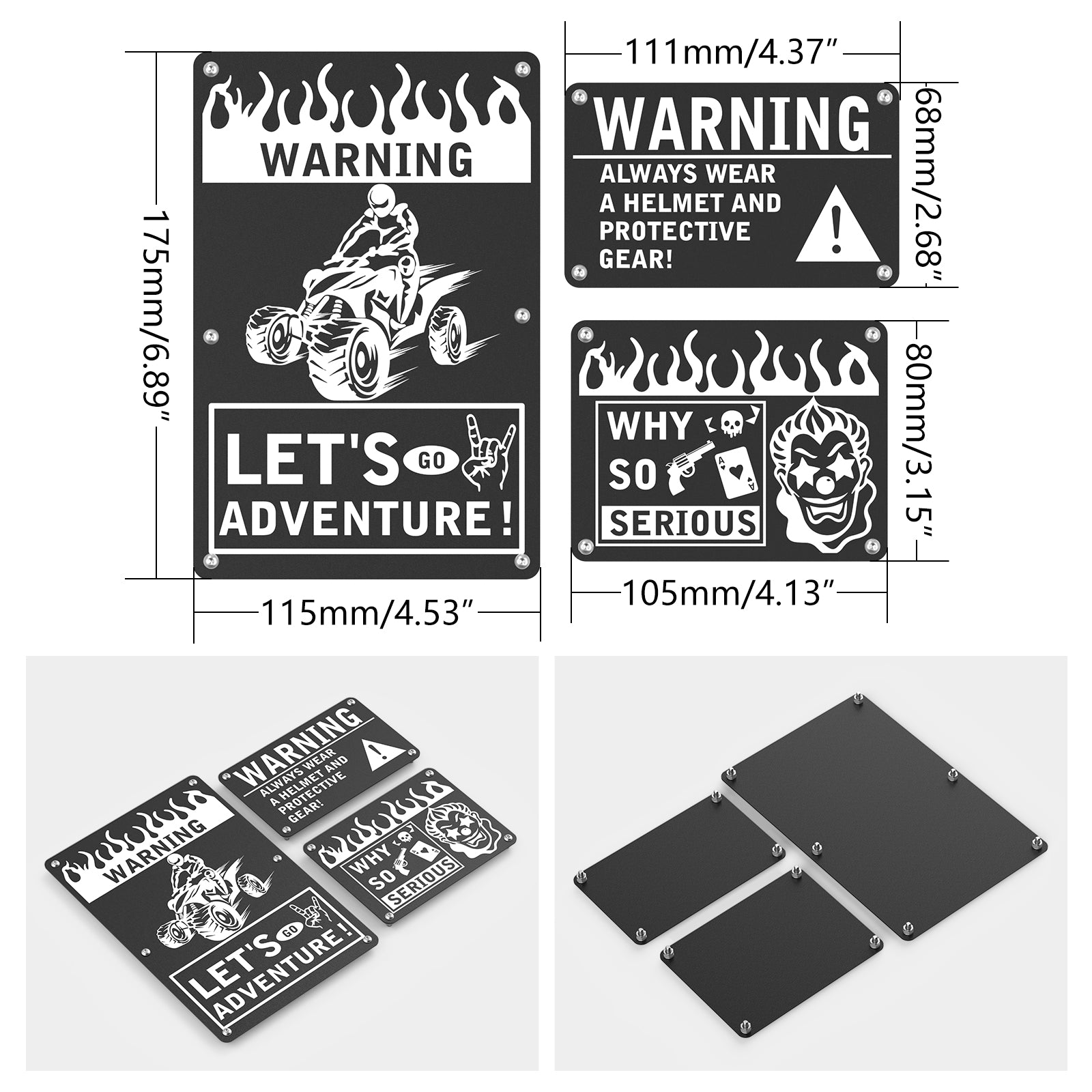 ATV Fender Warning Tags Plates Stickers Laser Carving Set For Honda TRX450R TRX450ER