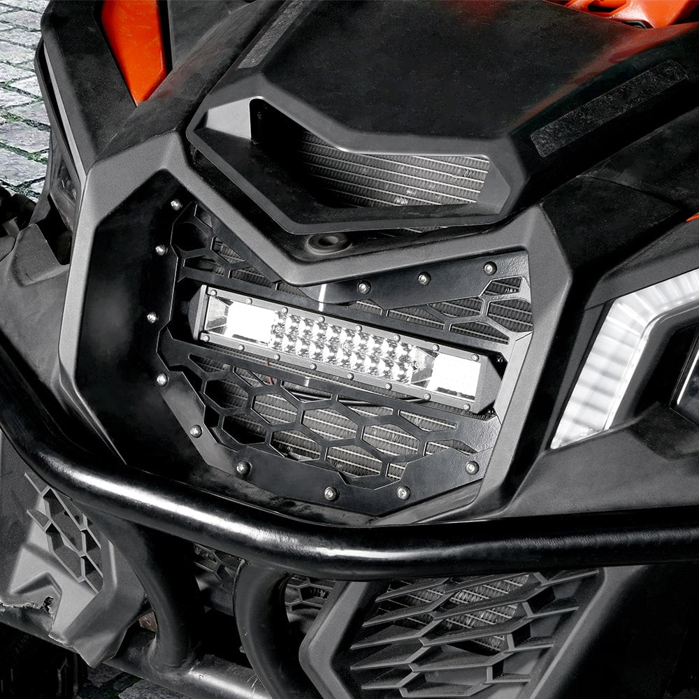 UTV Front Bumper Mesh Radiator Grill with 32W LED Light Bar For Can-Am X3 2018-2022