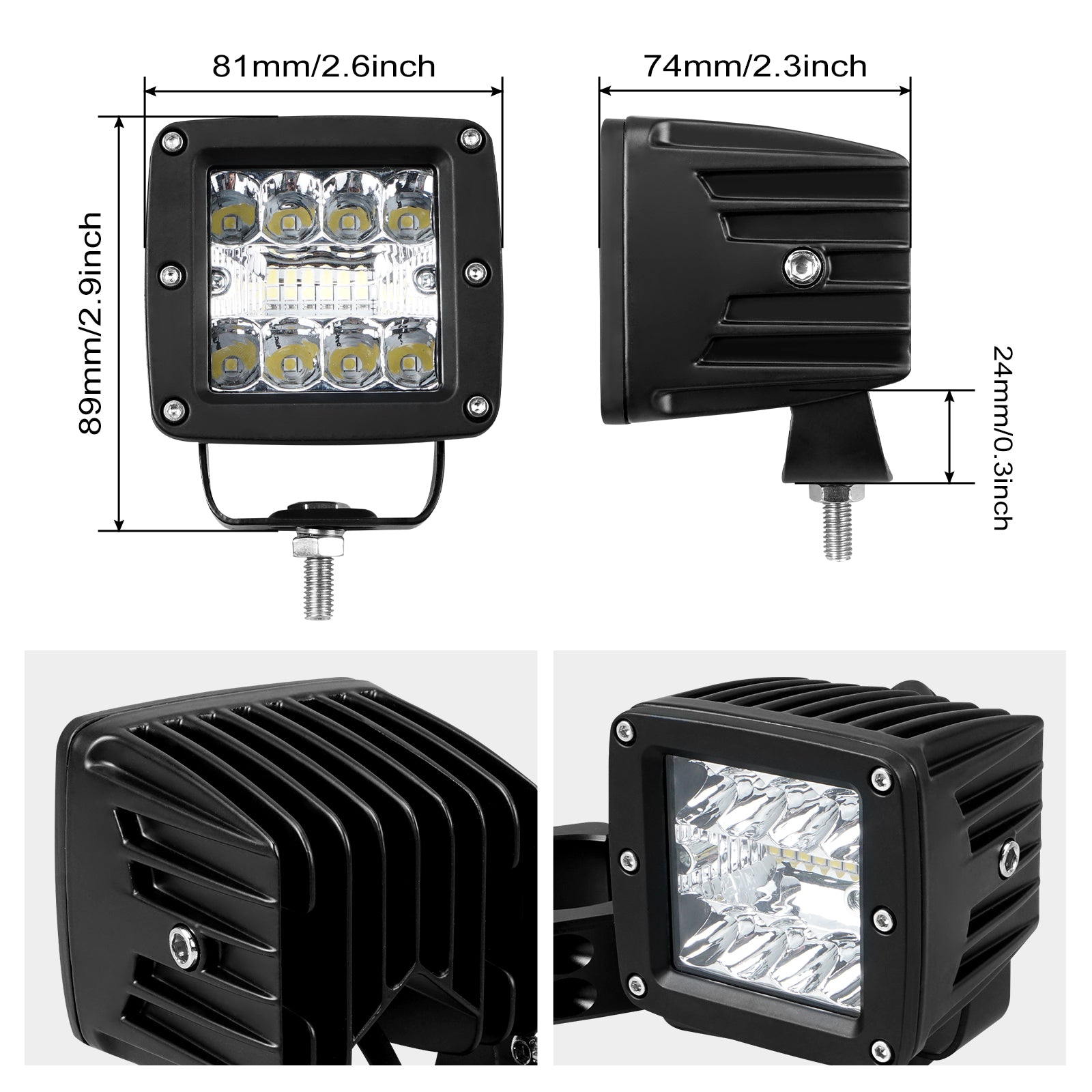 20W UTV LED Combo Beam Work Lights Kit For Can Am X3 Polaris RZR XP 1000