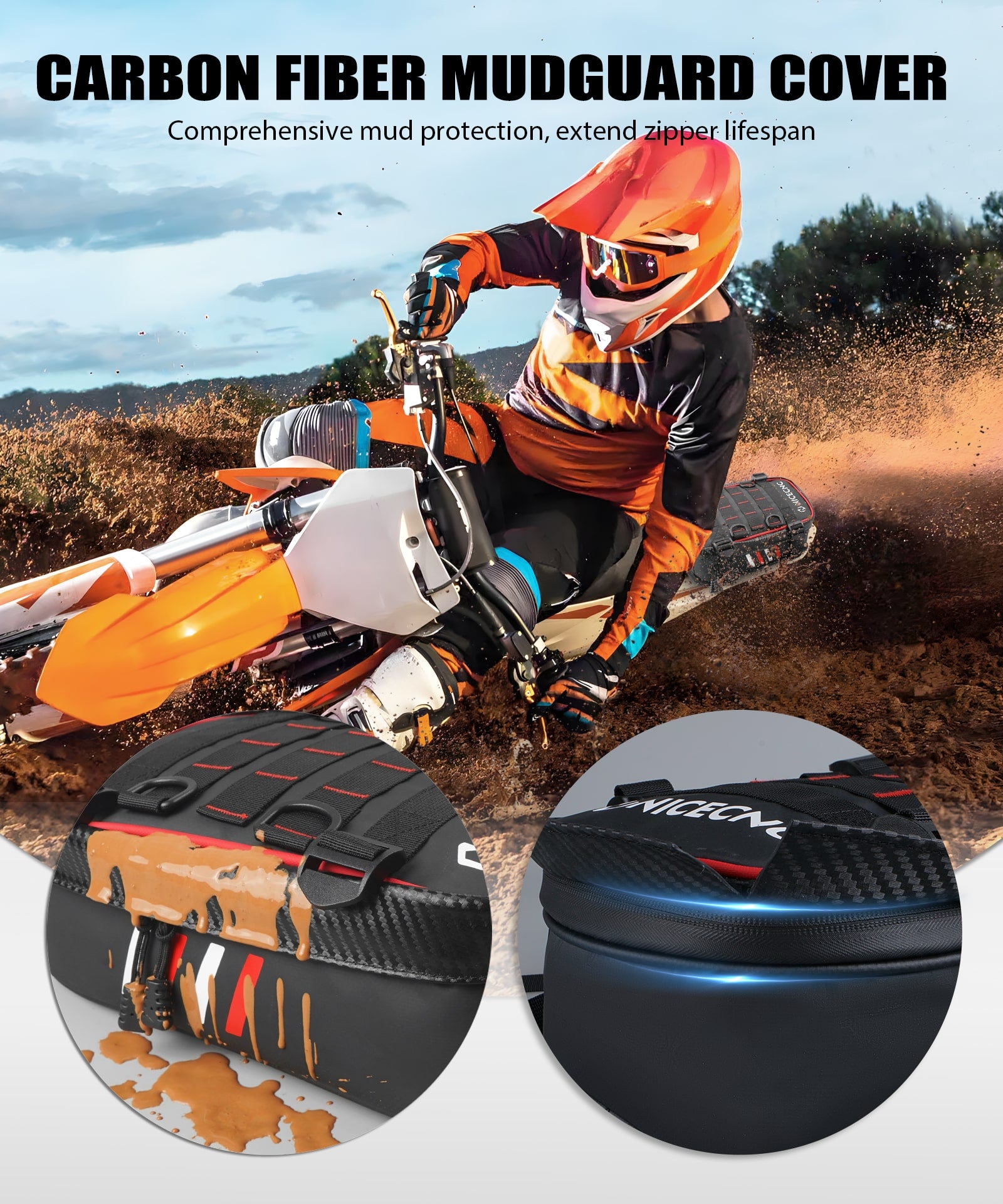 Universal Motorcycle Rear Fender Bag with Tool Roll Bag For Dirt Bike Adventure Off-road Riding