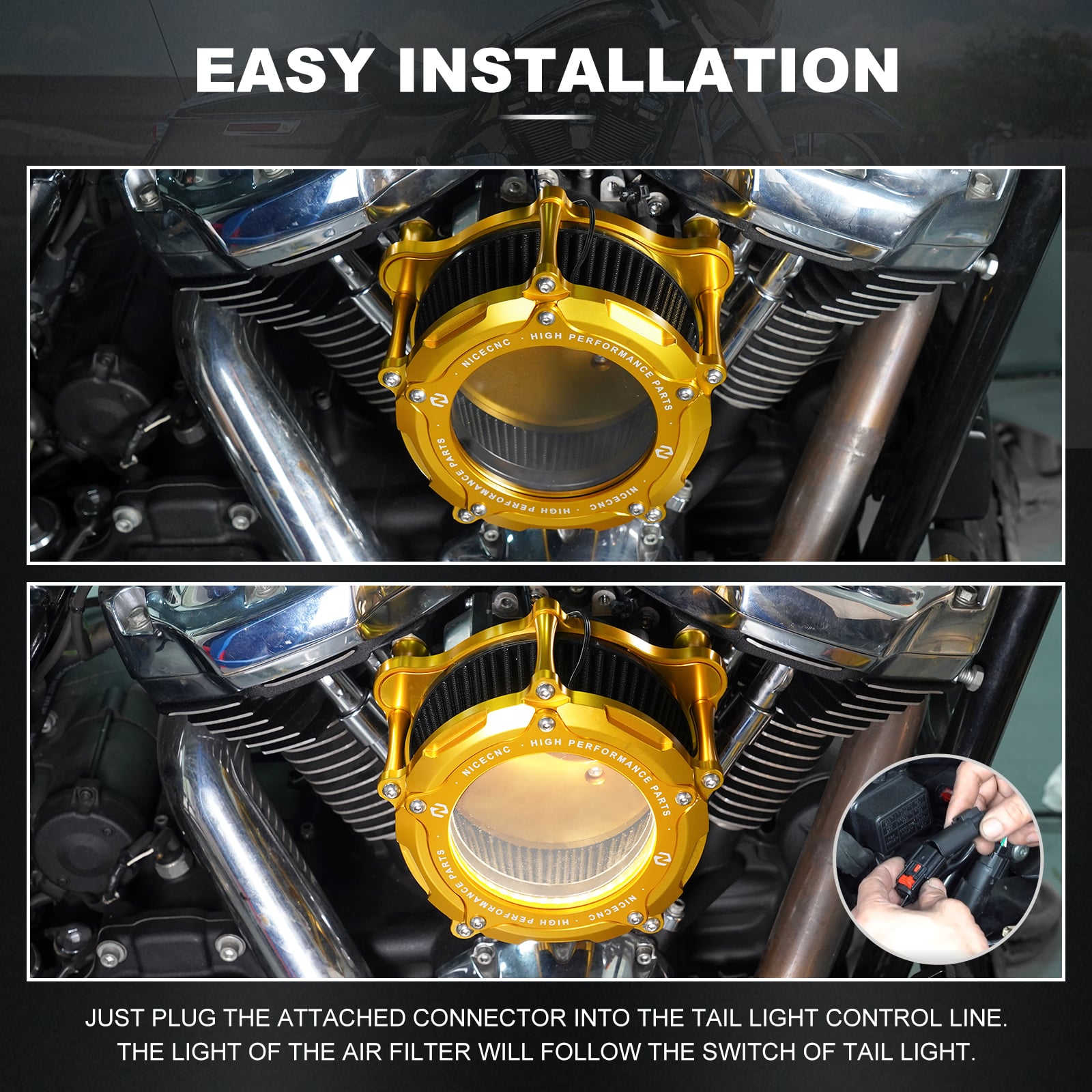 Air Intake Filter with LED Strip For Harley Softail Touring Models