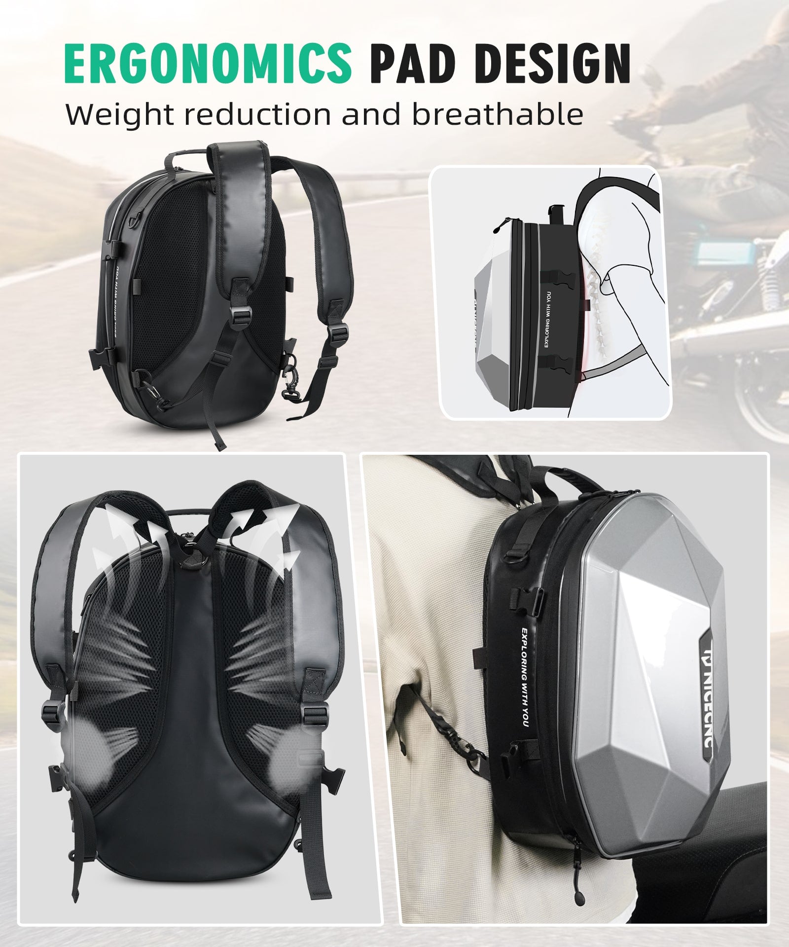 Hard shell 2025 motorcycle backpack