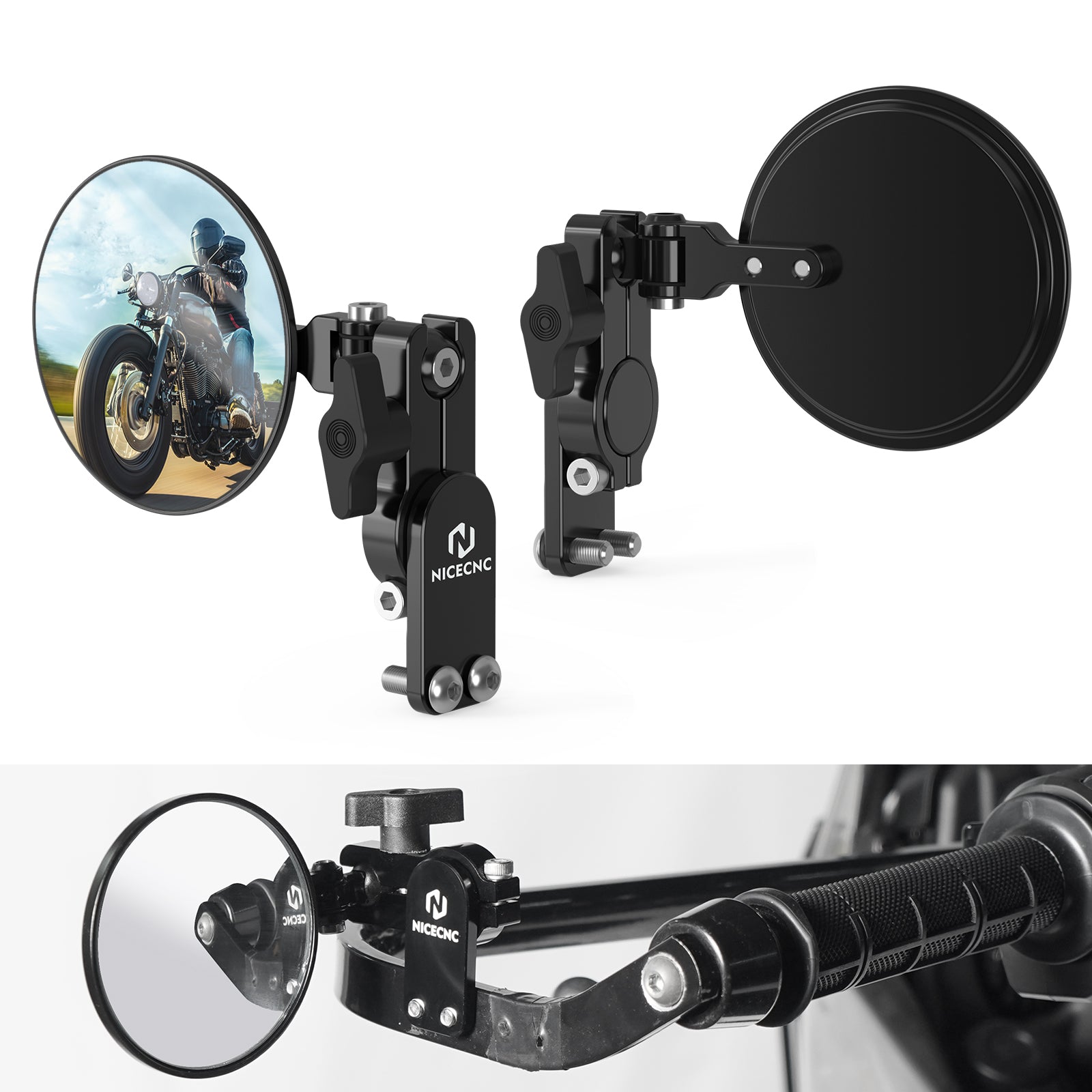 Motorcycle Hand Guard Round Adjustable Quick Flip Convex Mirrors Kit