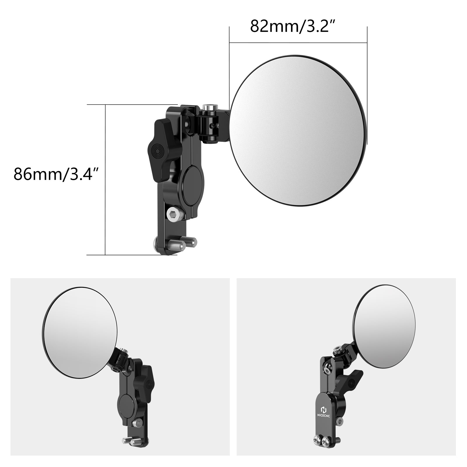 Motorcycle Hand Guard Round Adjustable Quick Flip Convex Mirrors Kit