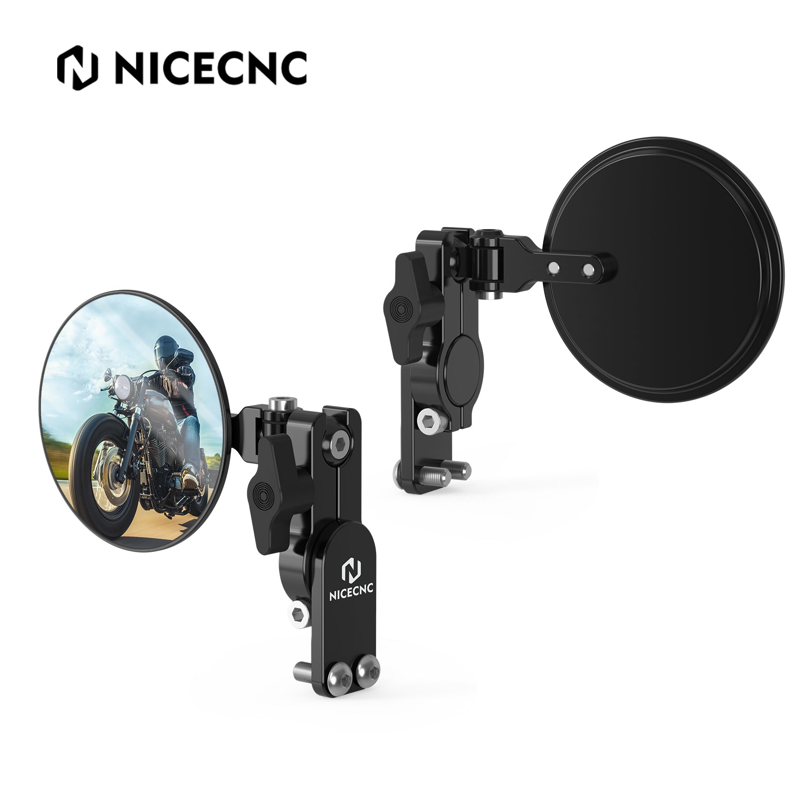 Motorcycle Hand Guard Round Adjustable Quick Flip Convex Mirrors Kit