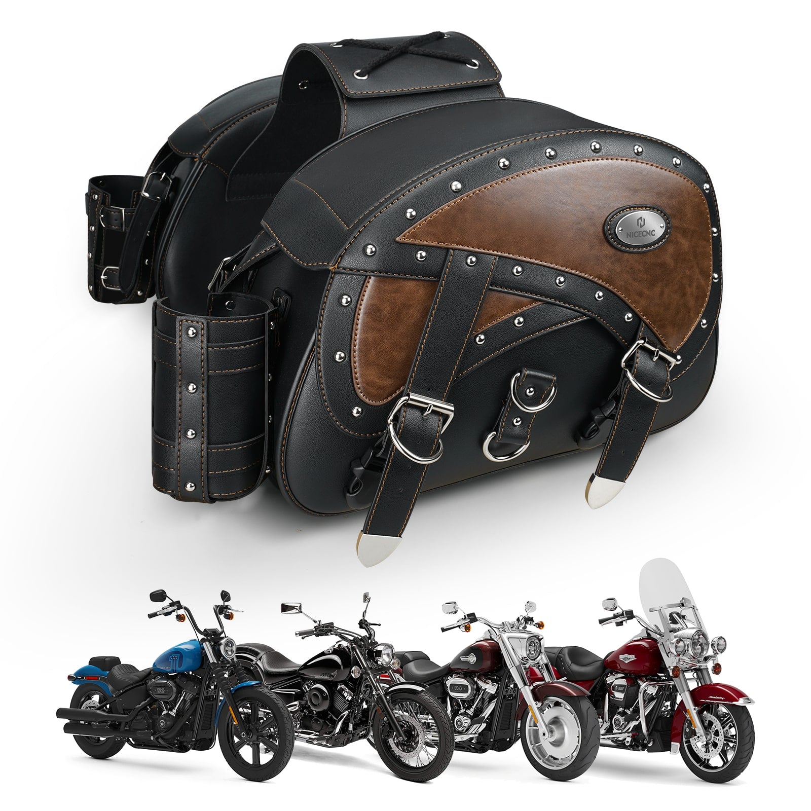 Saddlebags 35L with Cup Holders for Harley Road King Brown