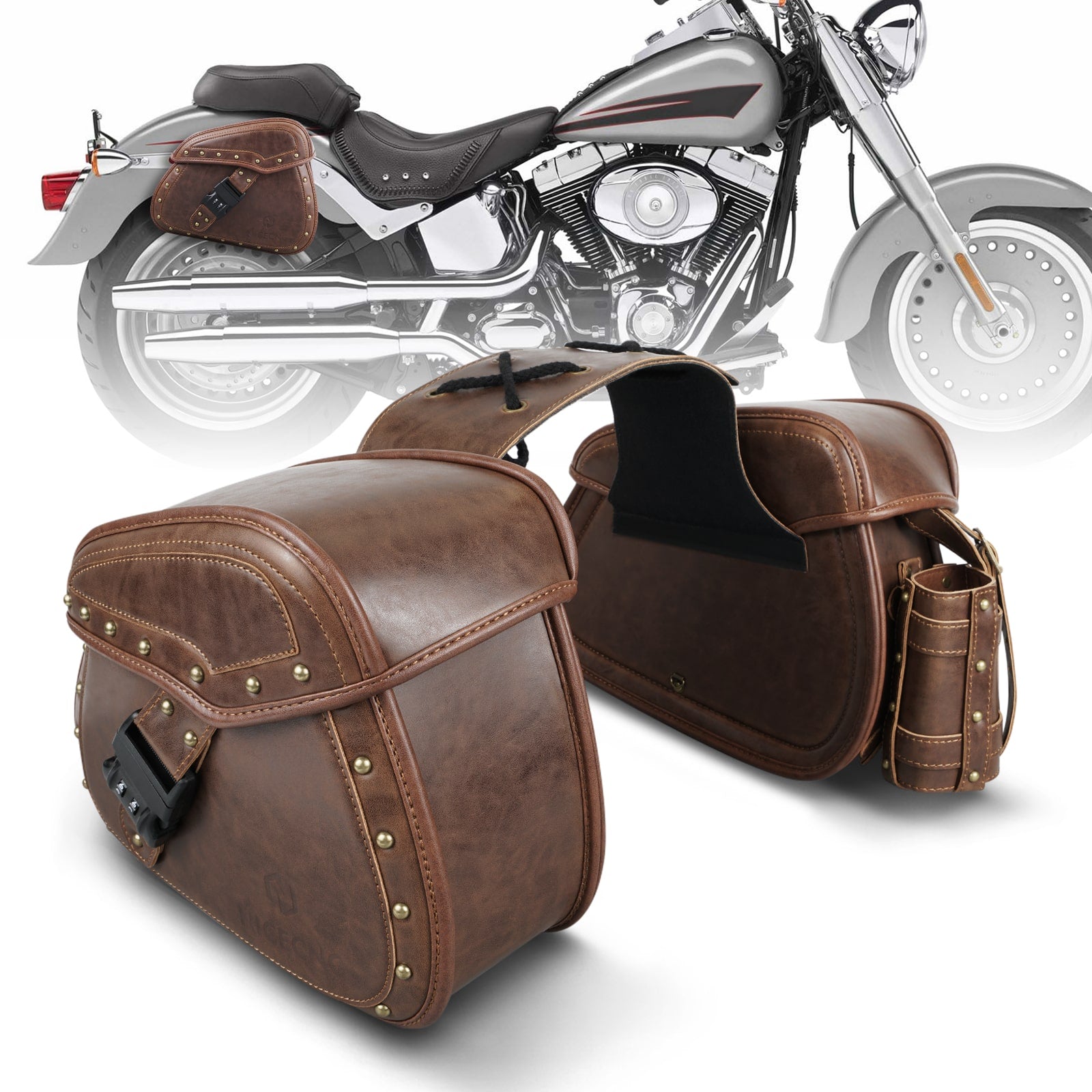 Lockable store leather saddlebags