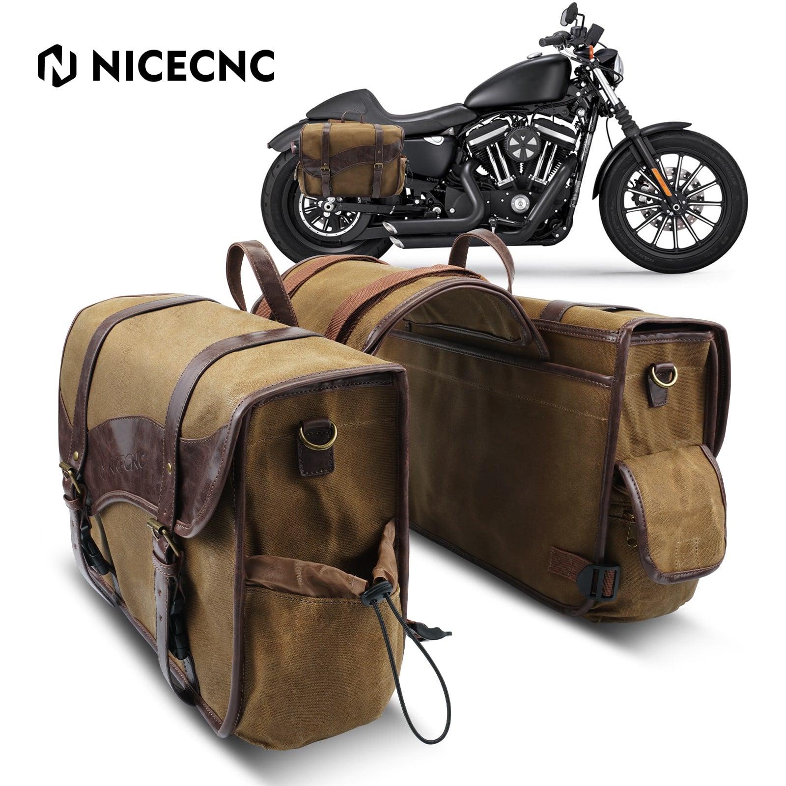 Waxed Canvas Motorcycle Saddle bags Panniers Side Throw Over Saddle Bags