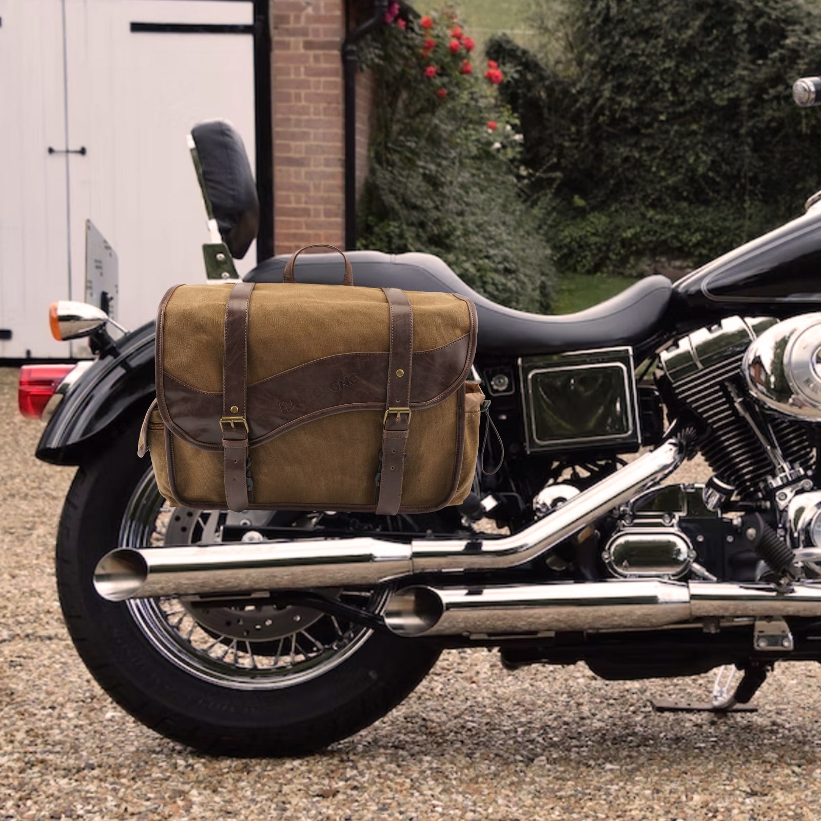 Waxed Canvas Motorcycle Saddle Bags Panniers Side Bags Brown