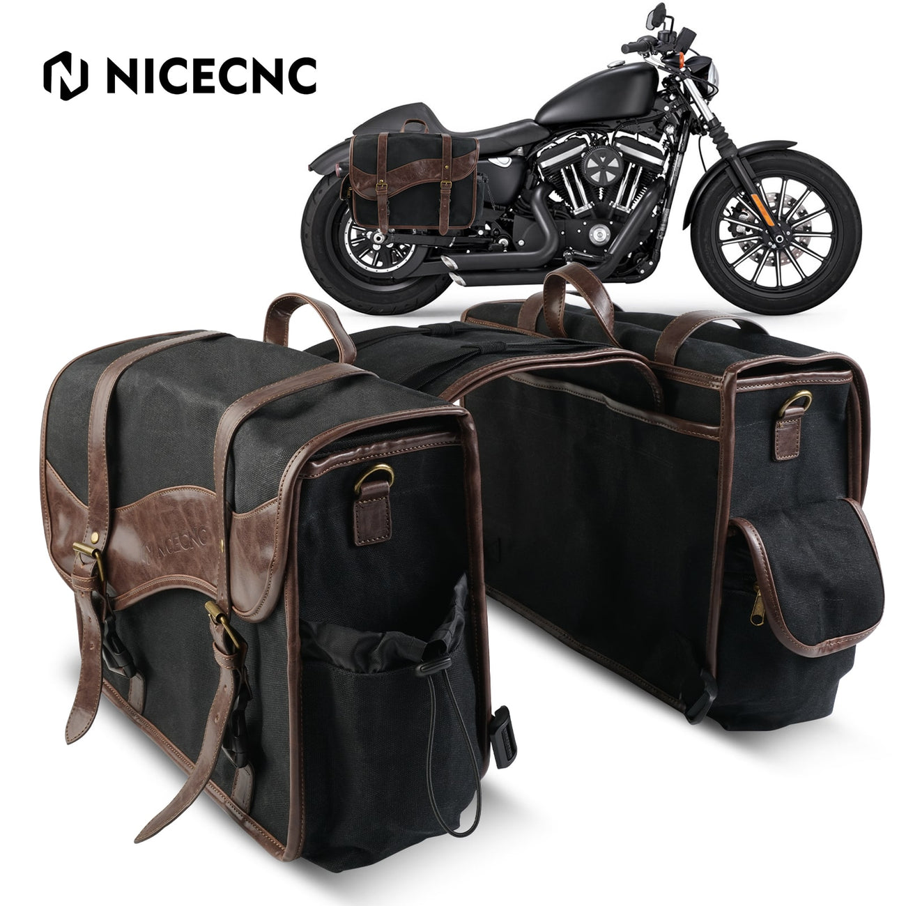 Waxed Canvas Motorcycle Saddlebags Panniers Side Bags